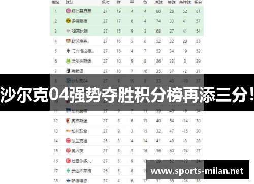 沙尔克04强势夺胜积分榜再添三分！